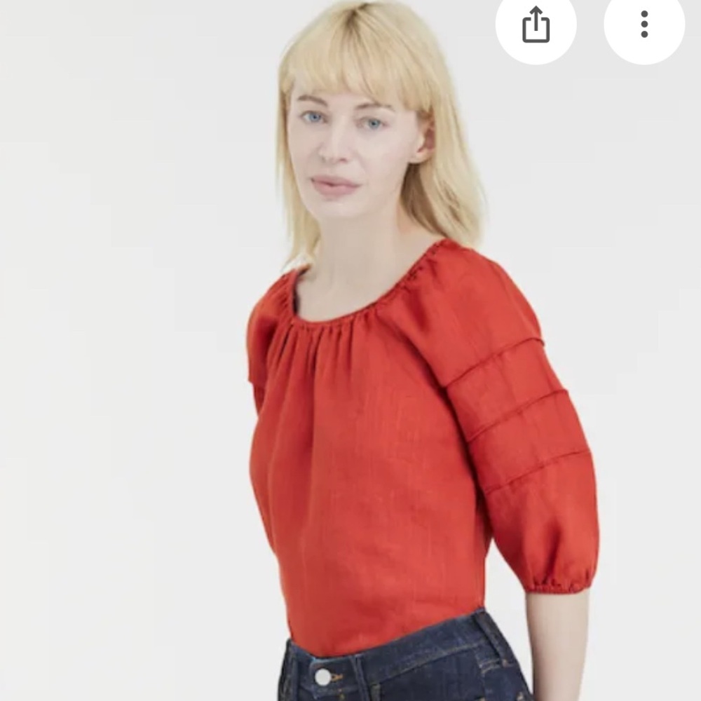 J Crew Puff Sleeve Top Blouse Ramie Fabric SP 2025 Size L Red Sand